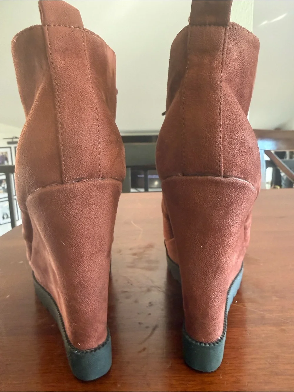 Michael Antiono Rust Suede Wedge Ankle Boots - Lace-Up